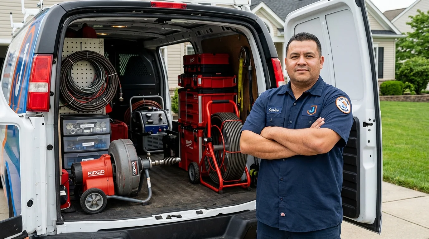 Professional drain cleaning equipment and Johns Plumbing LLC plumber in Oilton