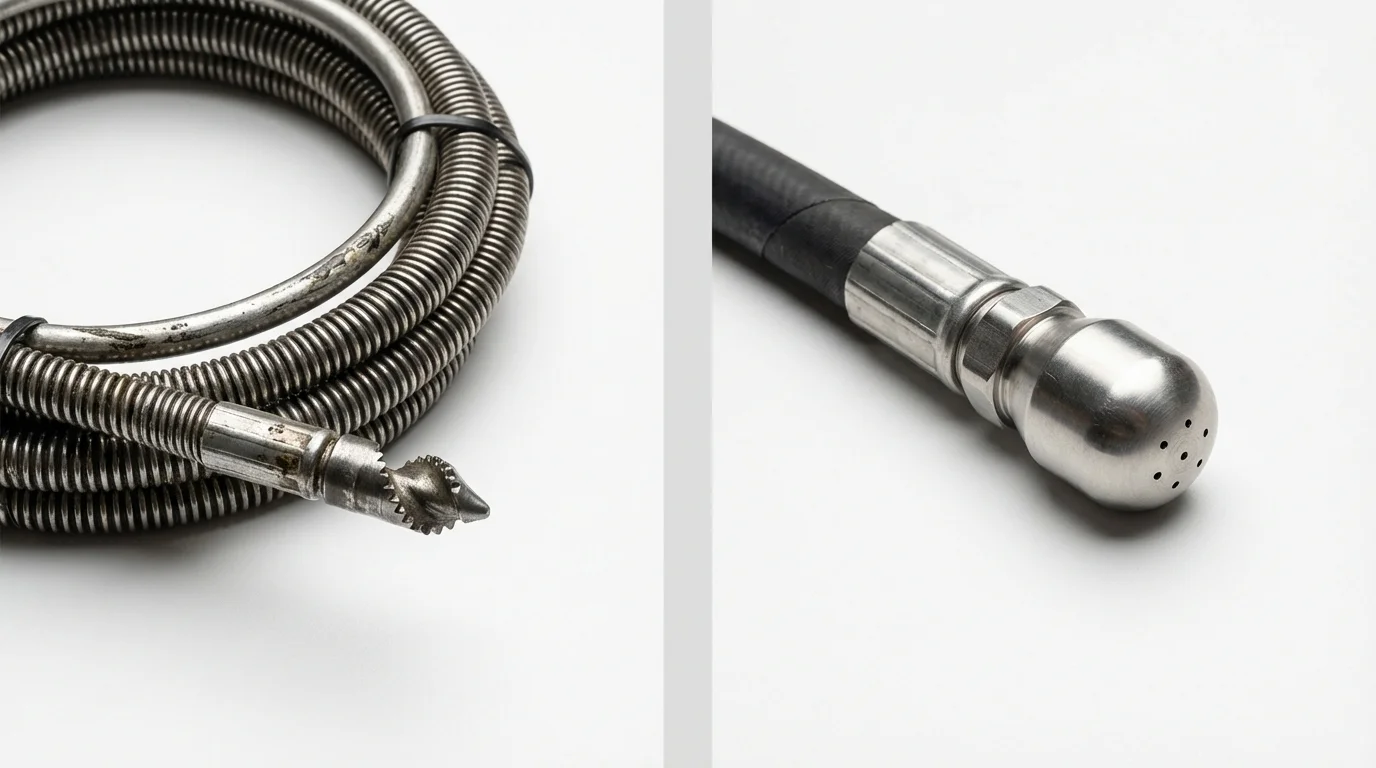 Drain snake cable and hydro jetting nozzle used for drain cleaning in Oilton, OK