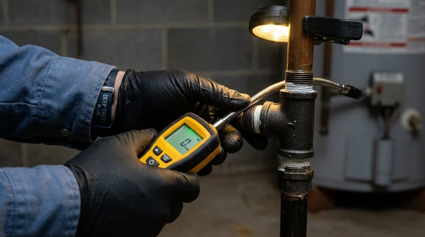 Gas leak detection with electronic sniffer by Johns Plumbing LLC in Oilton
