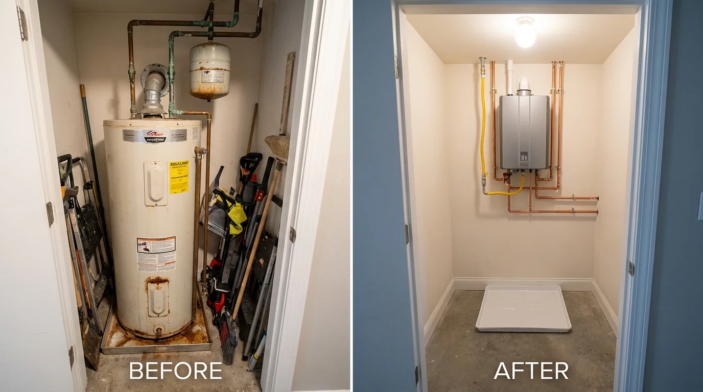 Tank water heater versus wall-mounted tankless unit comparison for Oilton, OK homeowners